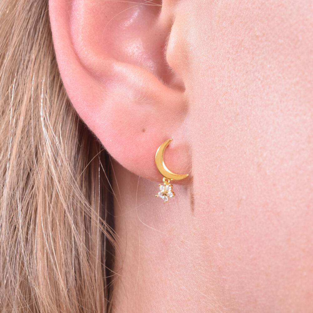 Culturesse Gemma Gold Filled Dainty Moon Earrings