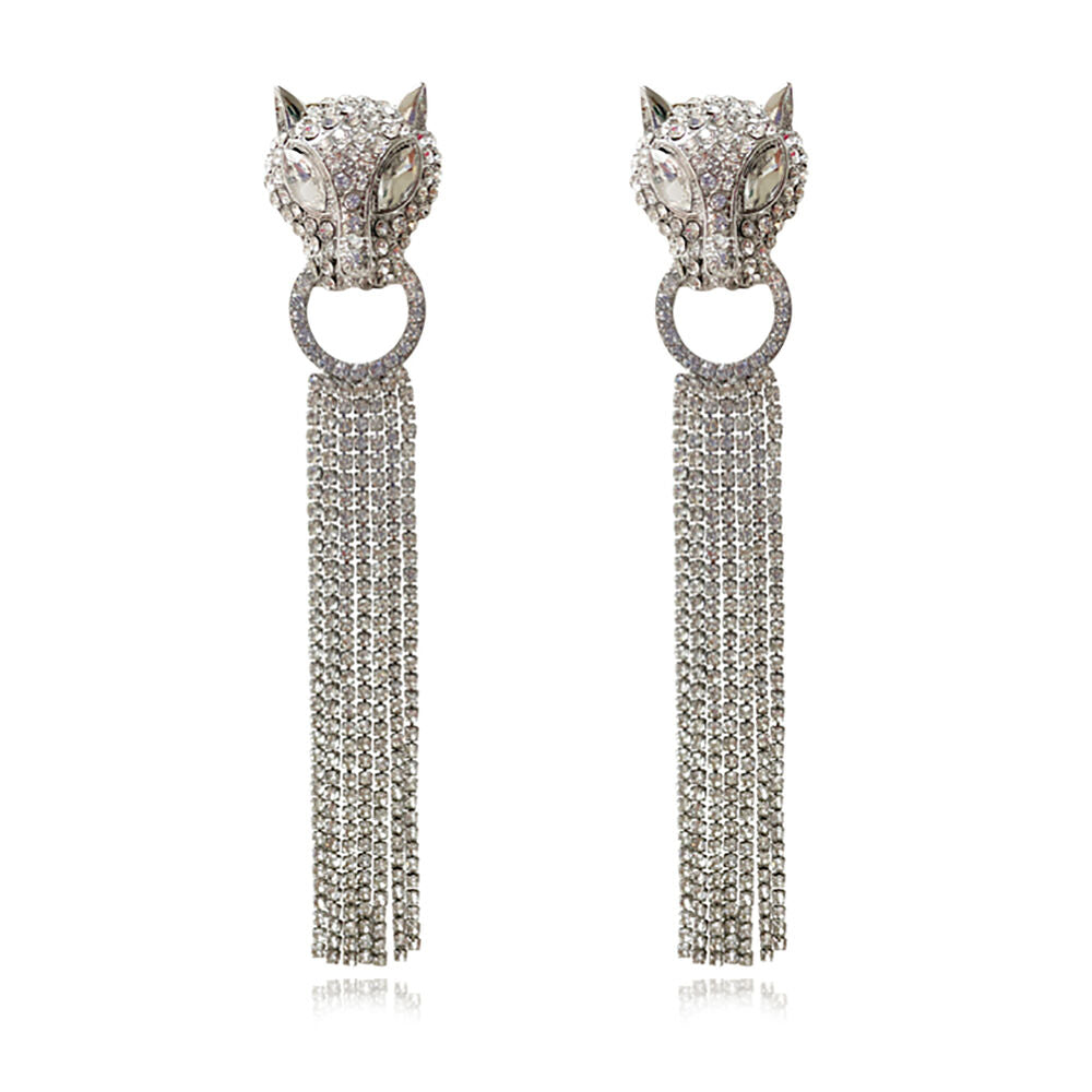 Culturesse Chase Diamante Leopard Statement Earrings (Oversized)