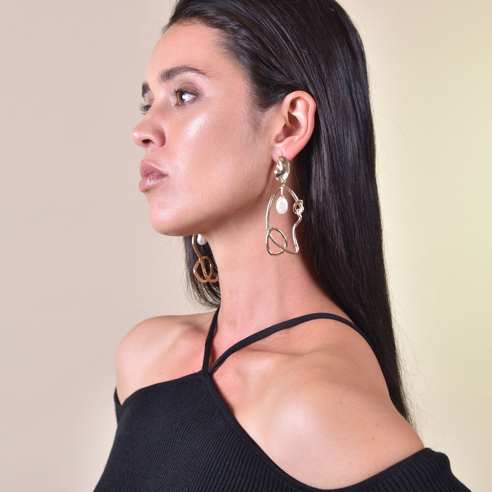 Culturesse Joliette Artsy Line Art Pearl Earrings