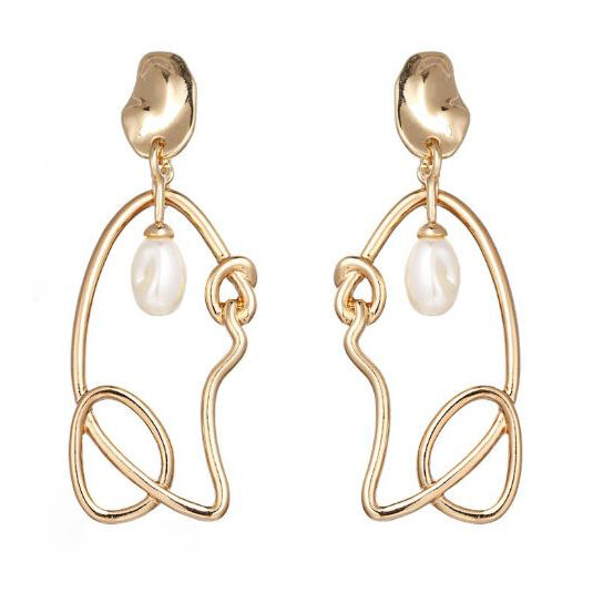 Culturesse Joliette Artsy Line Art Pearl Earrings