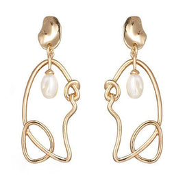Culturesse Joliette Artsy Line Art Pearl Earrings