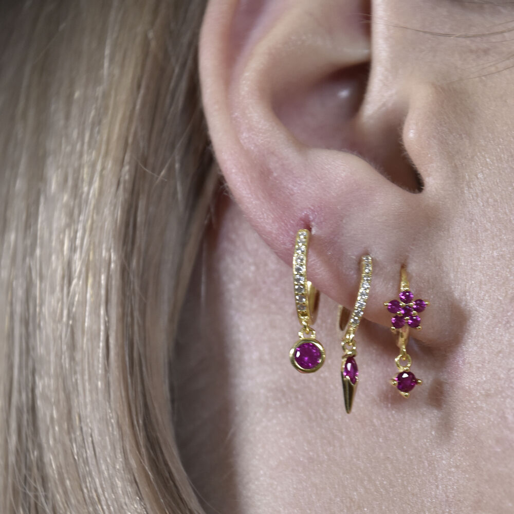 Culturesse Jadie Dainty Zircon Drop Earrings (Fuchsia)