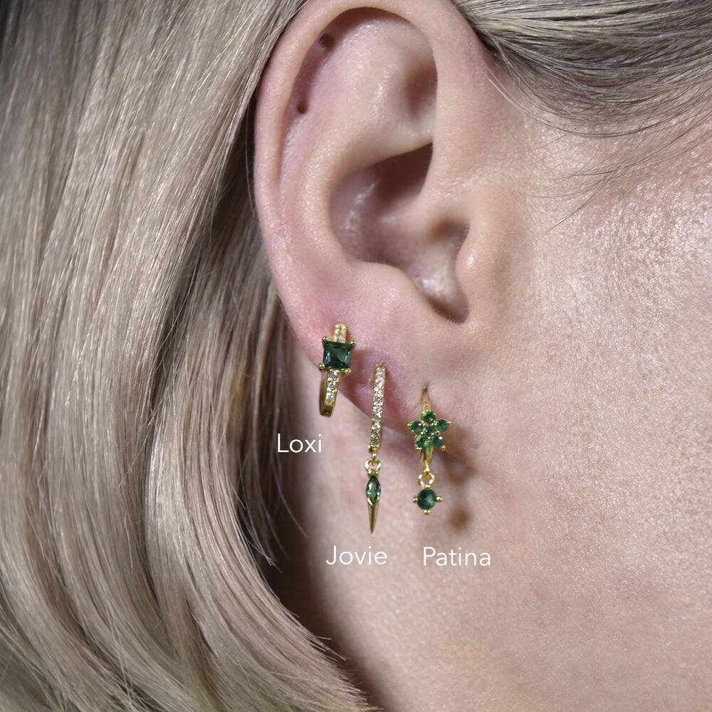 Culturesse Loxi Dainty Zircon Hoop Earrings (Emerald Green)