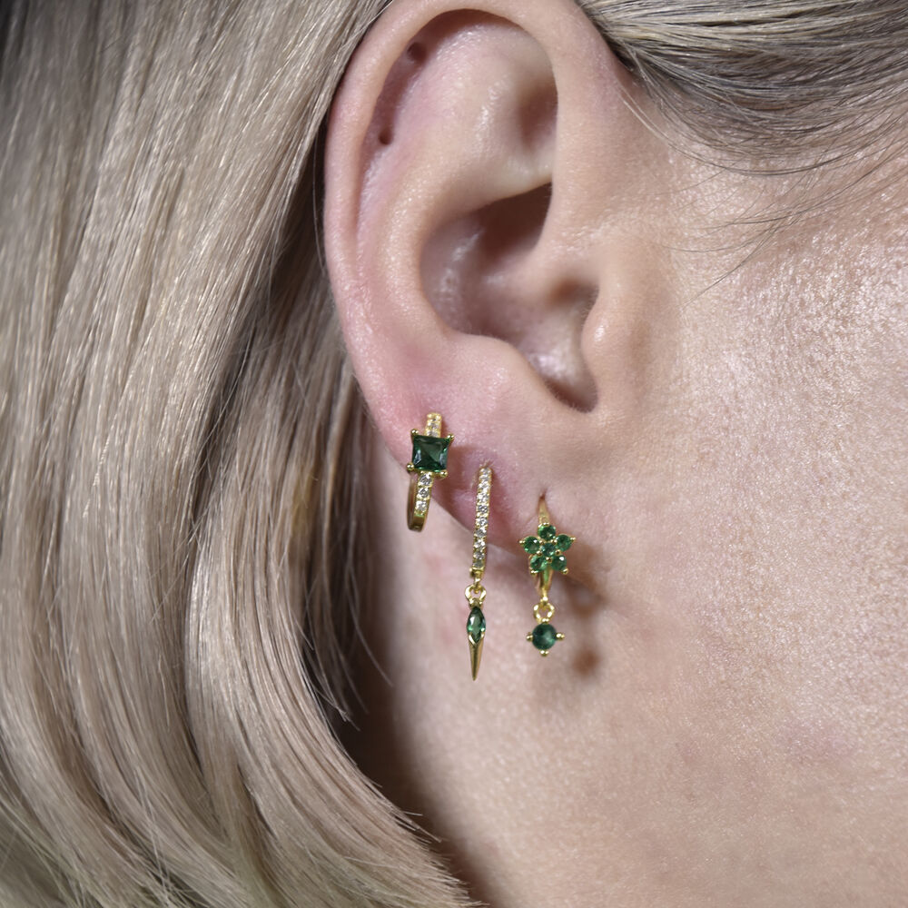 Culturesse Loxi Dainty Zircon Hoop Earrings (Emerald Green)