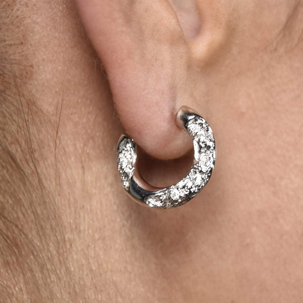 Culturesse Briar Sculptural Sparkle Hoop Earrings (Silver)