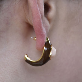 Culturesse Lafayette Enamel Croissant C Hoop Earrings (Coffee)