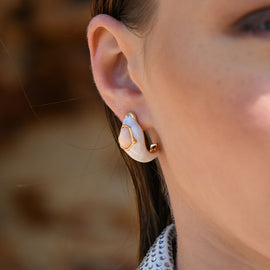 Culturesse Lafayette Enamel Croissant C Hoop Earrings (Cream)