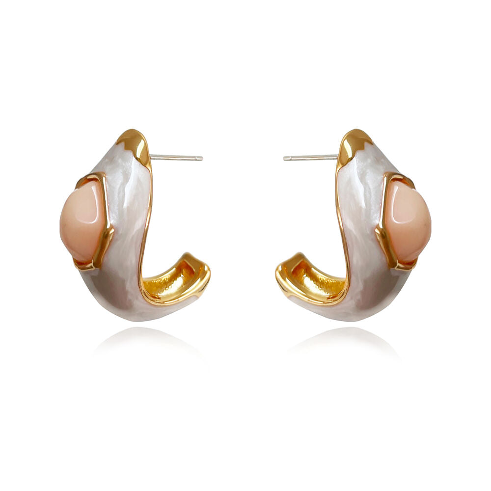 Culturesse Lafayette Enamel Croissant C Hoop Earrings (Cream)