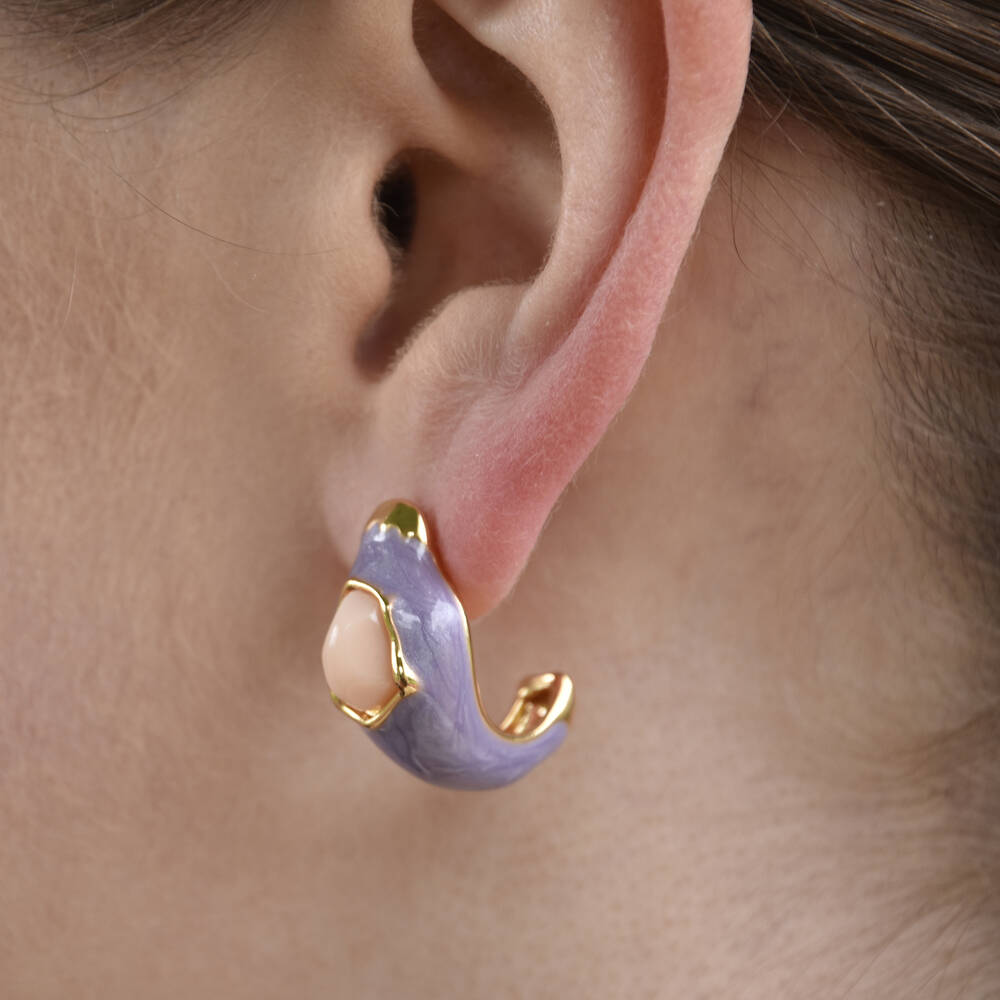 Culturesse Lafayette Enamel Croissant C Hoop Earrings (Taro)