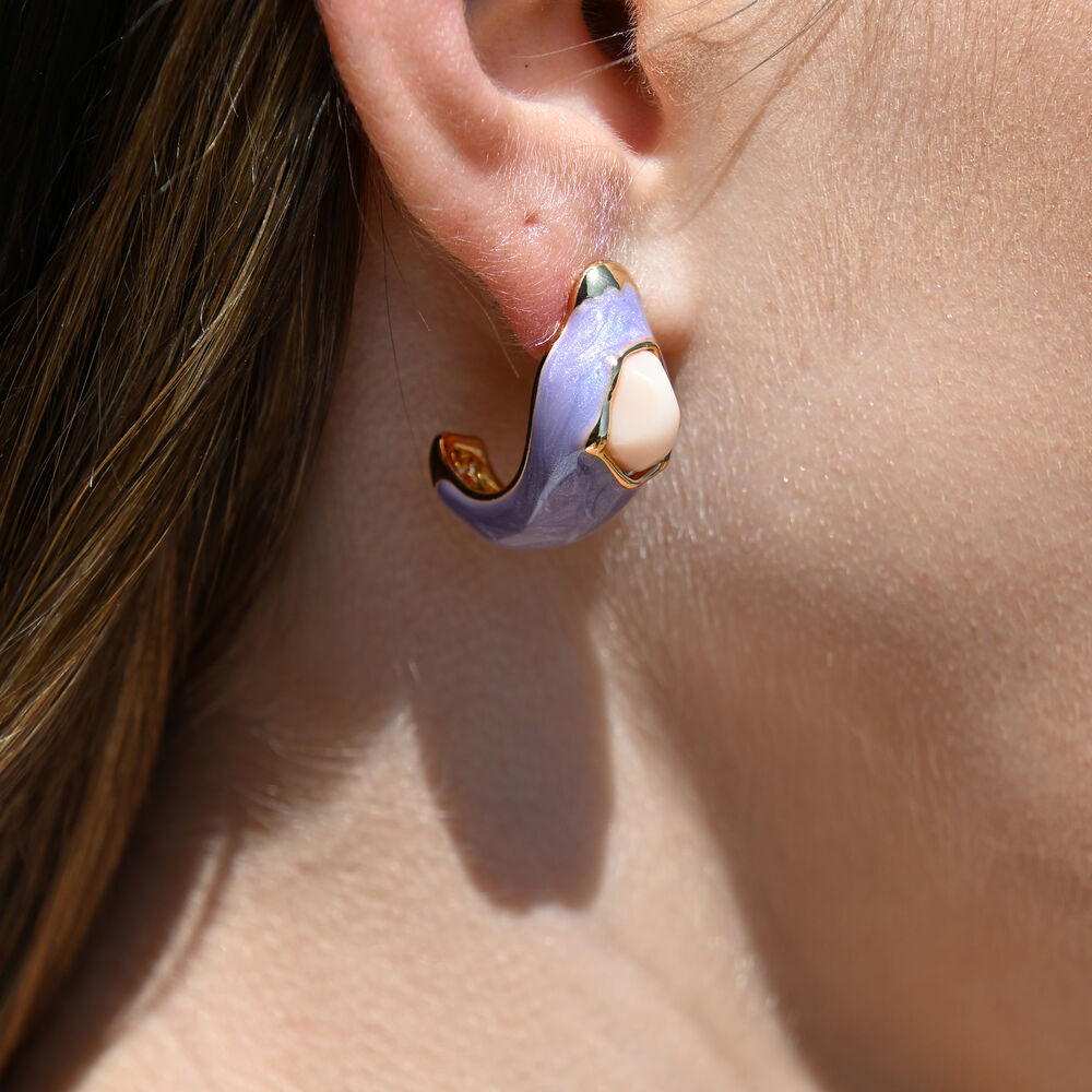 Culturesse Lafayette Enamel Croissant C Hoop Earrings (Taro)