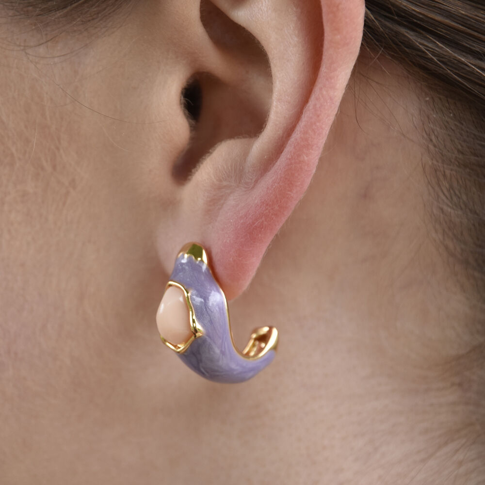 Culturesse Lafayette Enamel Croissant C Hoop Earrings (Taro)