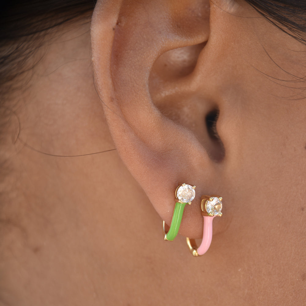 Culturesse Gabriela Diamante Enamel U Huggie Earrings (Pink)