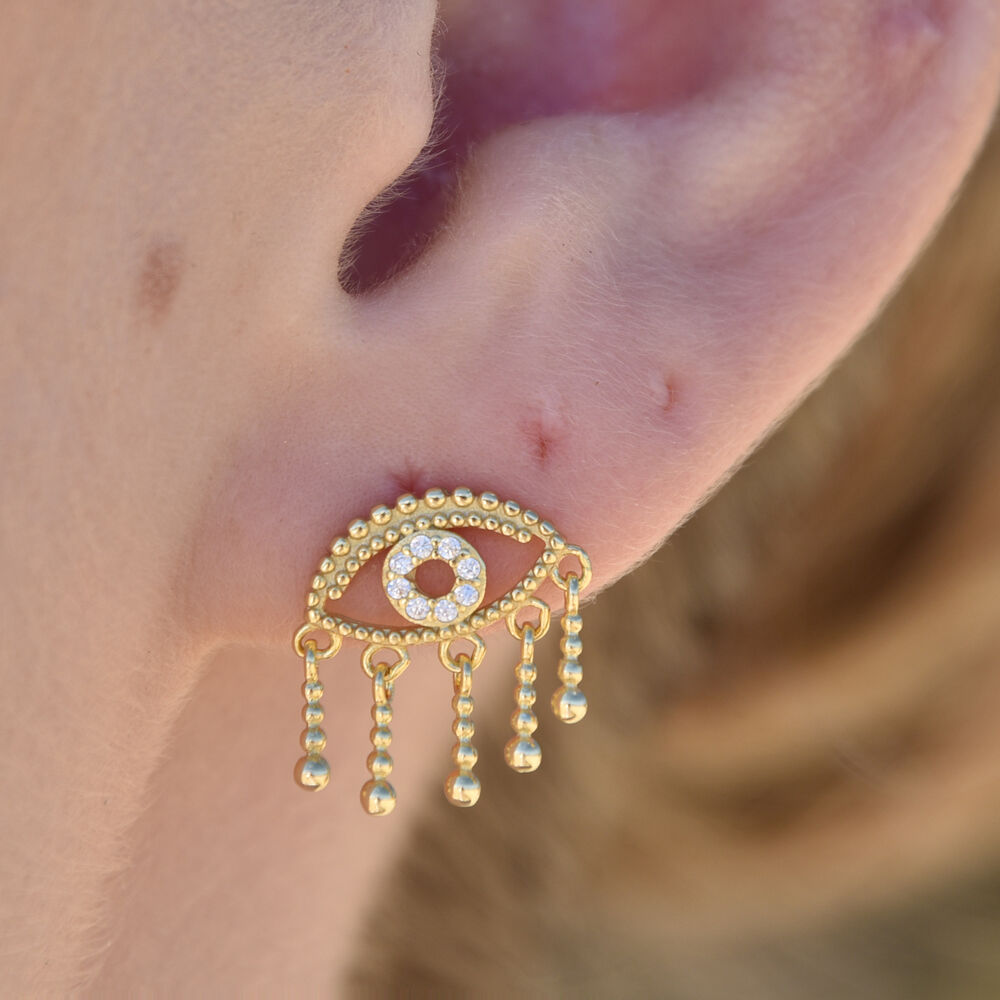 Culturesse Harmonie Splendid Evil Eye Earrings (Gold Vermeil)