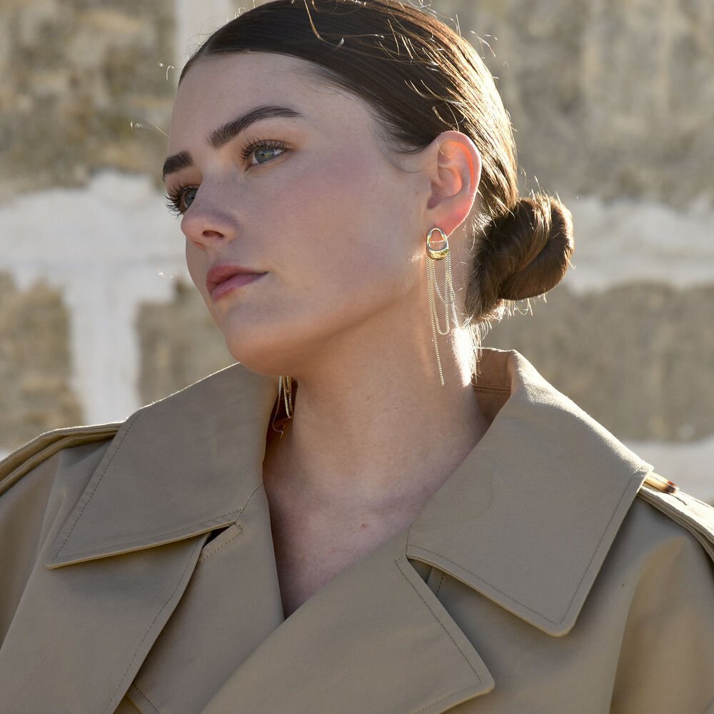 Culturesse Stellar Drape Diamante Tassel Earrings (Gold)