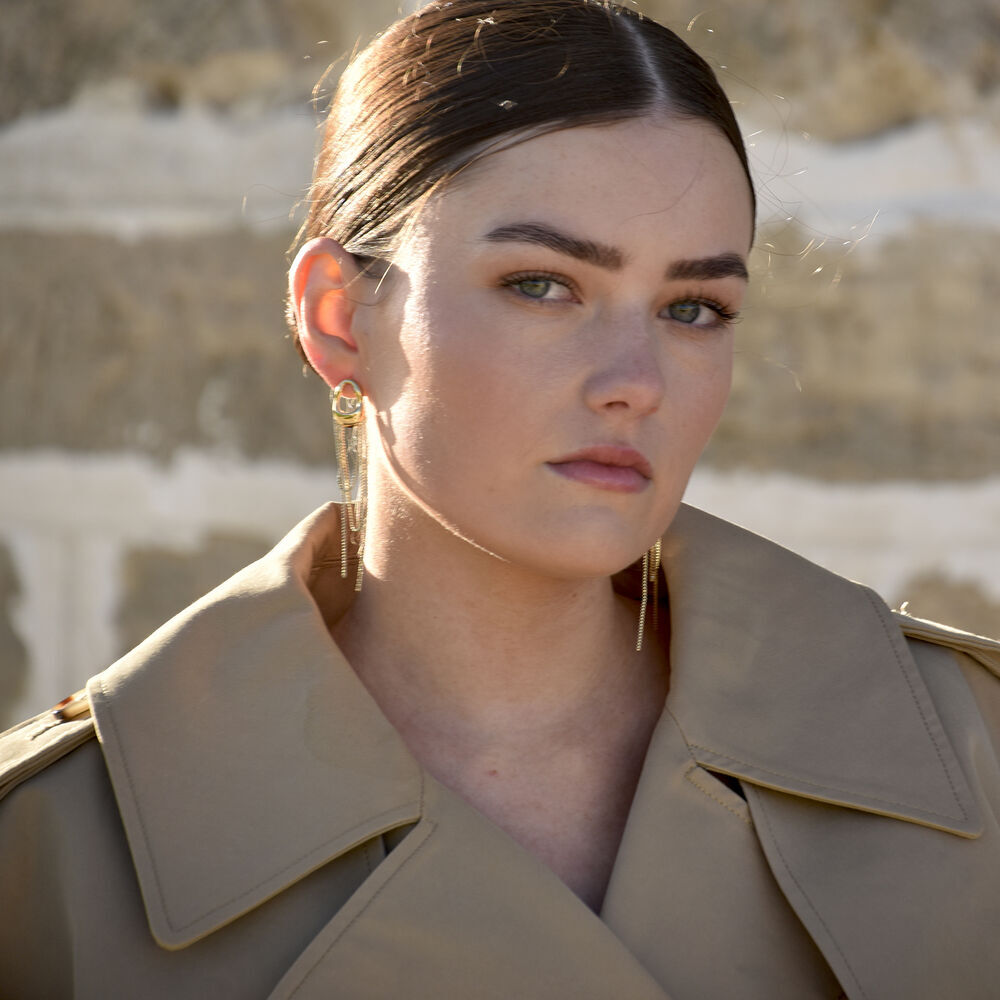 Culturesse Stellar Drape Diamante Tassel Earrings (Gold)