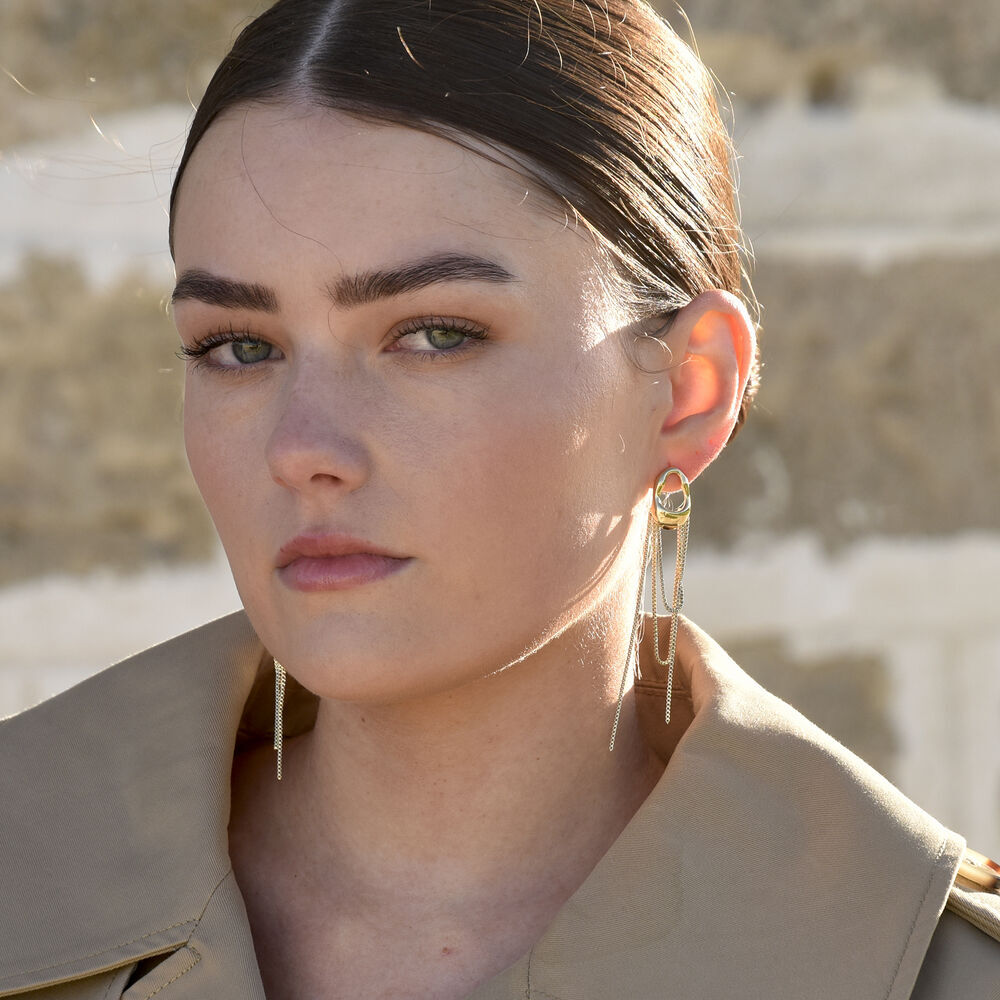 Culturesse Stellar Drape Diamante Tassel Earrings (Gold)