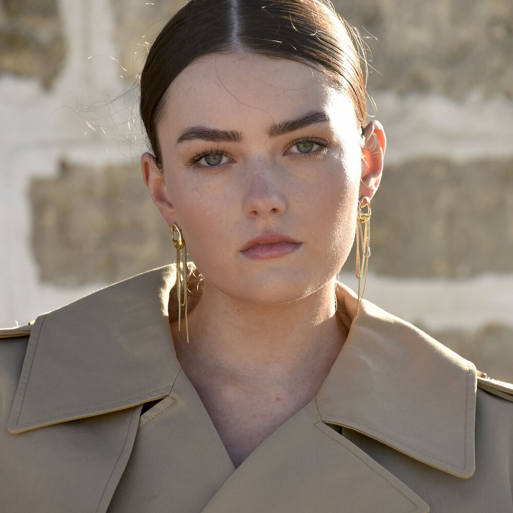 Culturesse Stellar Drape Diamante Tassel Earrings (Gold)