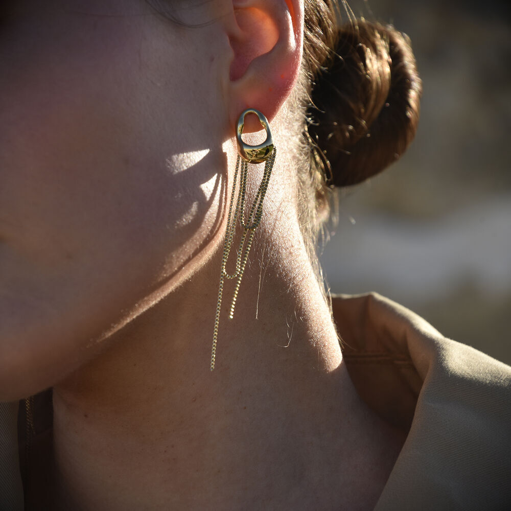 Culturesse Stellar Drape Diamante Tassel Earrings (Gold)