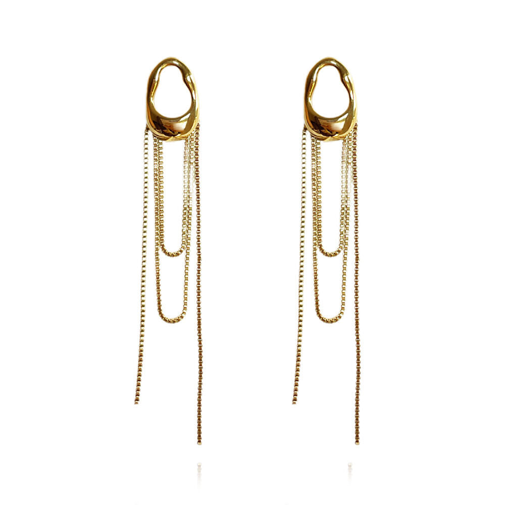 Culturesse Stellar Drape Diamante Tassel Earrings (Gold)