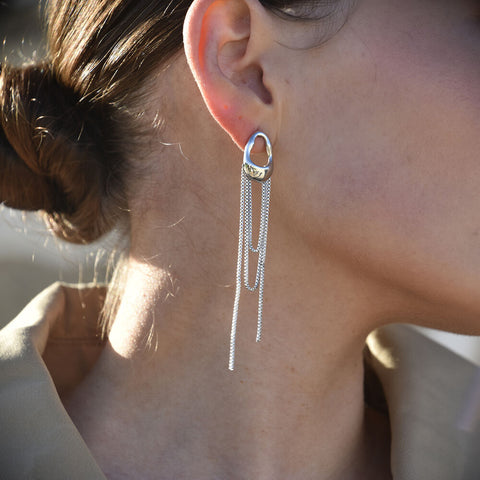 Culturesse Stellar Drape Diamante Tassel Earrings (Silver)