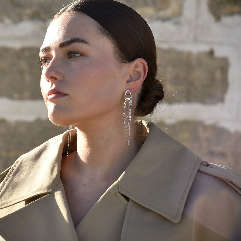 Culturesse Stellar Drape Diamante Tassel Earrings (Silver)