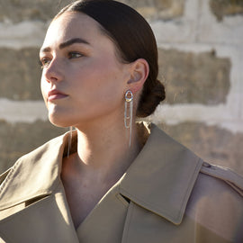 Culturesse Stellar Drape Diamante Tassel Earrings (Silver)