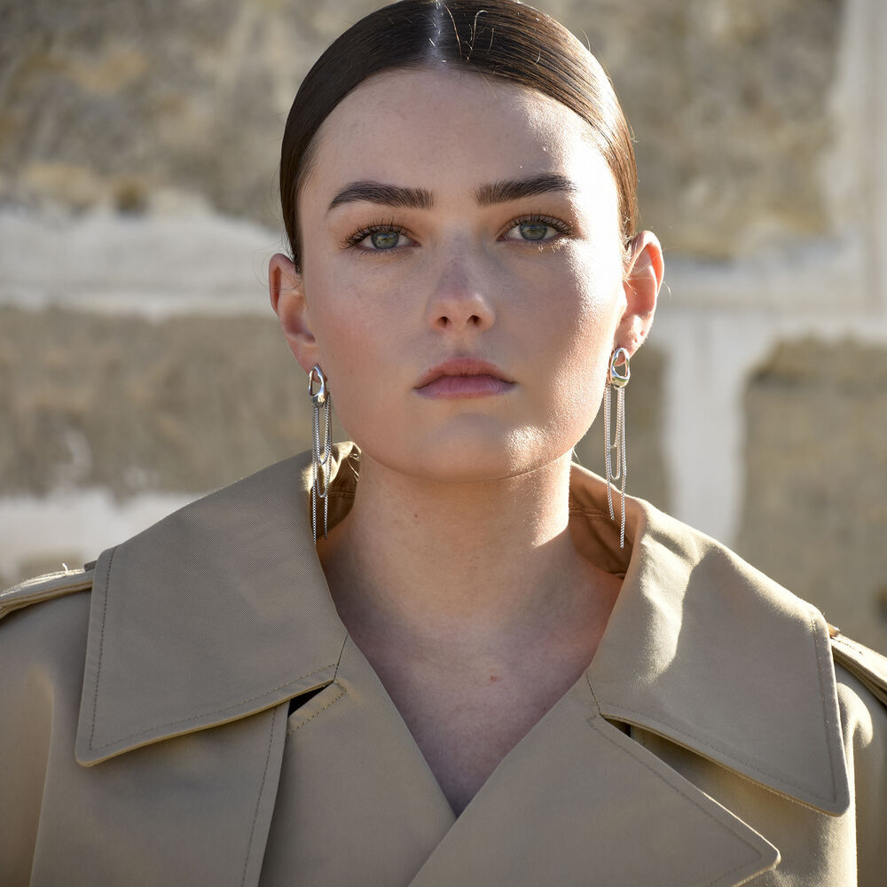 Culturesse Stellar Drape Diamante Tassel Earrings (Silver)