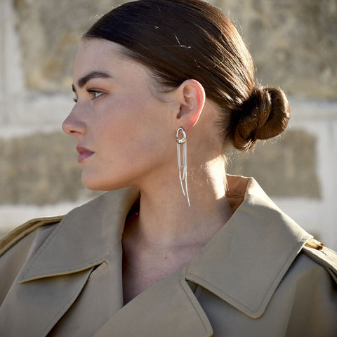 Culturesse Stellar Drape Diamante Tassel Earrings (Silver)