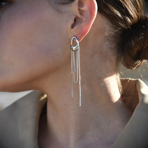 Culturesse Stellar Drape Diamante Tassel Earrings (Silver)