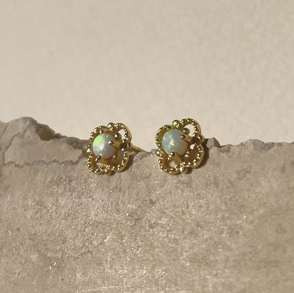 Culturesse Aeliana Dainty Opal Stud Earrings (Gold)