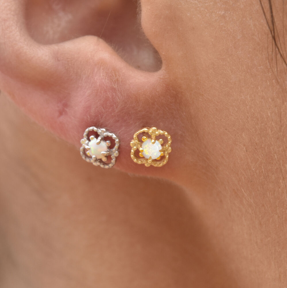 Culturesse Aeliana Dainty Opal Stud Earrings (Silver)