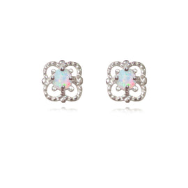 Culturesse Aeliana Dainty Opal Stud Earrings (Silver)