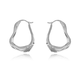 Culturesse Nomad Fluid Sculpture Hoop Earrings (Silver)