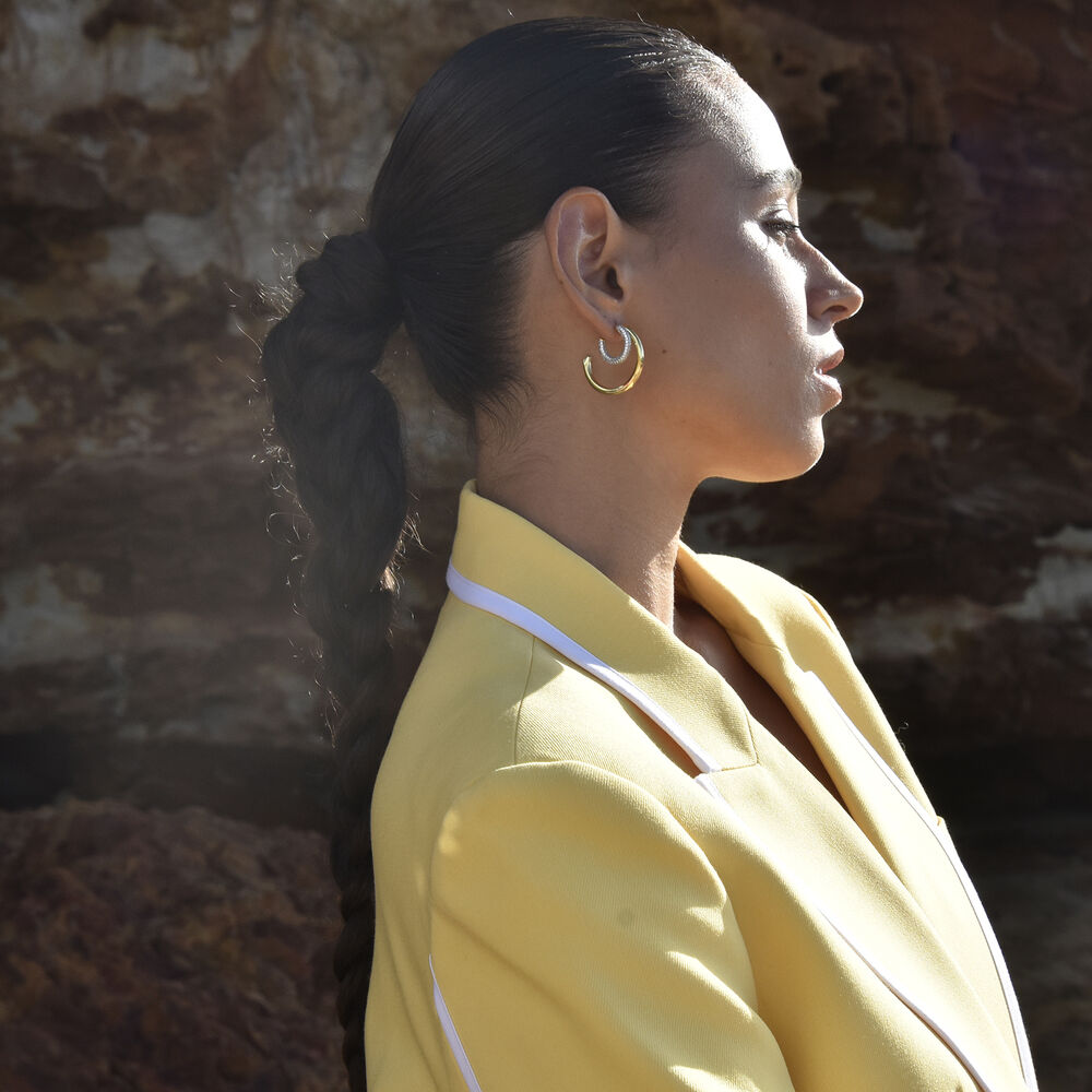 Culturesse Massimo Diamante Dual Tone Hoop Earrings