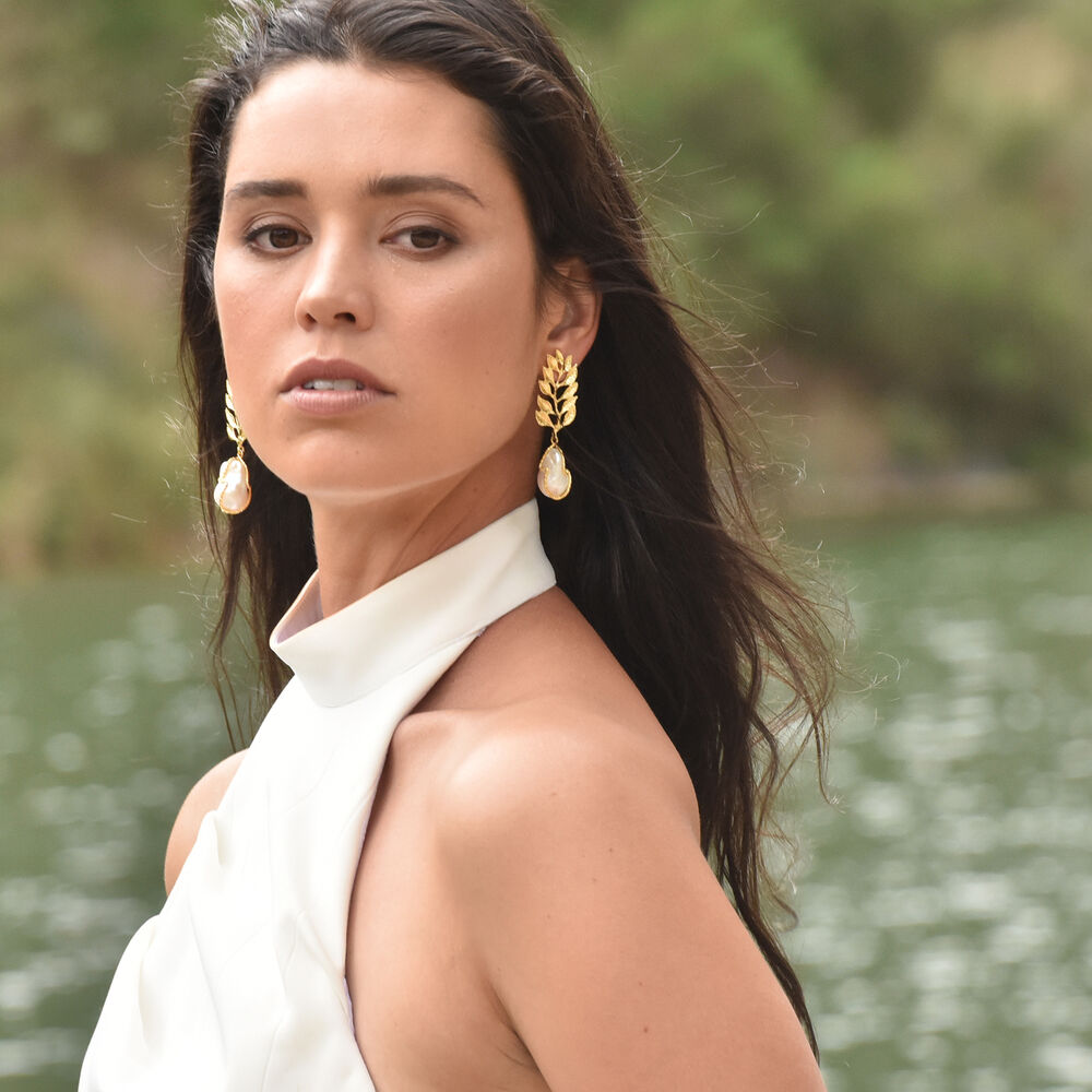 Culturesse Etienne 24K Baroque Pearl Drop Earrings