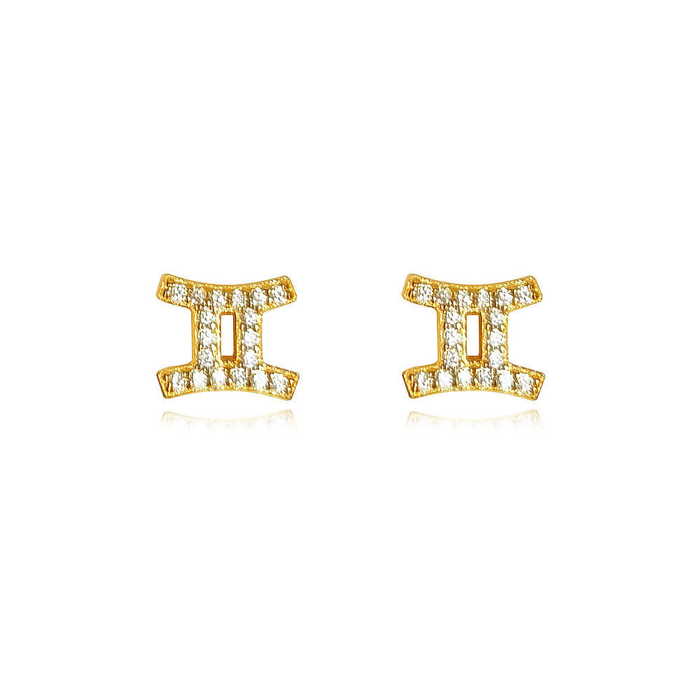 Culturesse Gemini Artisan Zirconia Pave Stud Earrings (Gold)