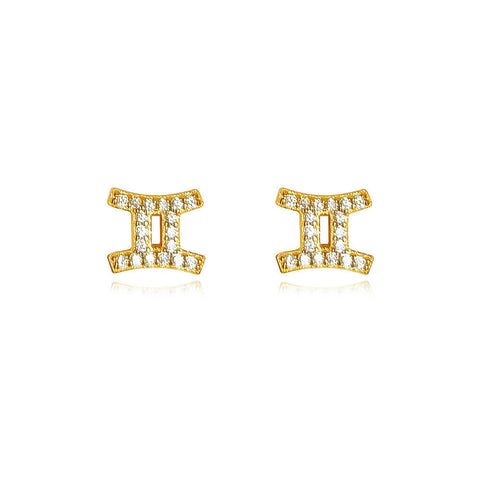 Culturesse Gemini Artisan Zirconia Pave Stud Earrings (Gold)