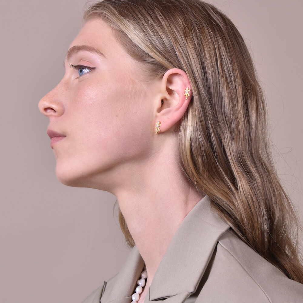 Culturesse Gwynn Gold Filled Gecko Screw Back Earrings