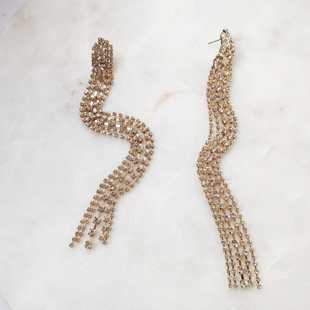 Culturesse Elizabeth Diamante Gold Tassel Earrings
