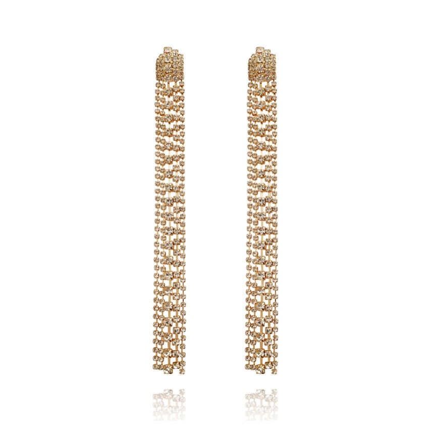 Culturesse Elizabeth Diamante Gold Tassel Earrings