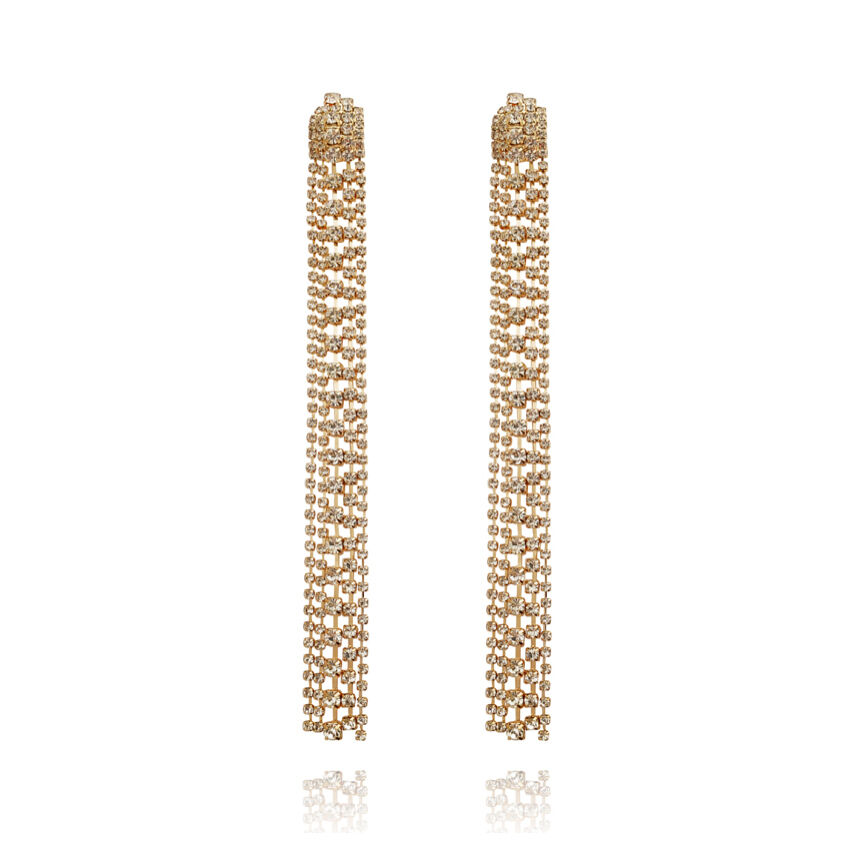 Culturesse Elizabeth Diamante Gold Tassel Earrings