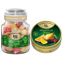 Cavendish & Harvey Fruit Candy Jar 300g and Fruit Drops 200g Tin Sweets Combo Pack