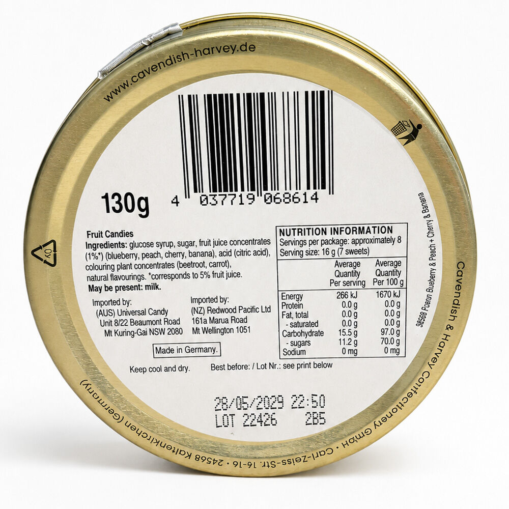 Cavendish & Harvey Mini Drops Blueberry Peach Cherry Banana 130g 3 Pack