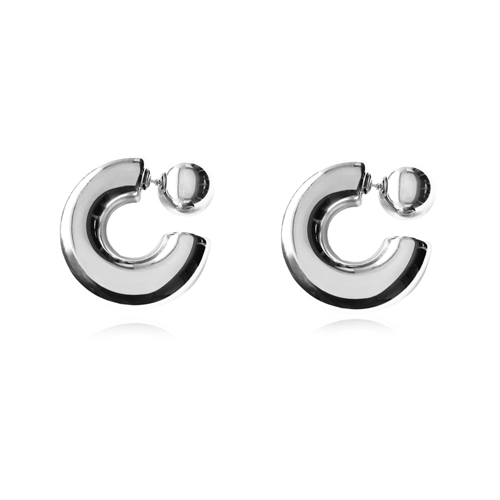 Culturesse Adair Chunky C Hoop Earrings (Silver)