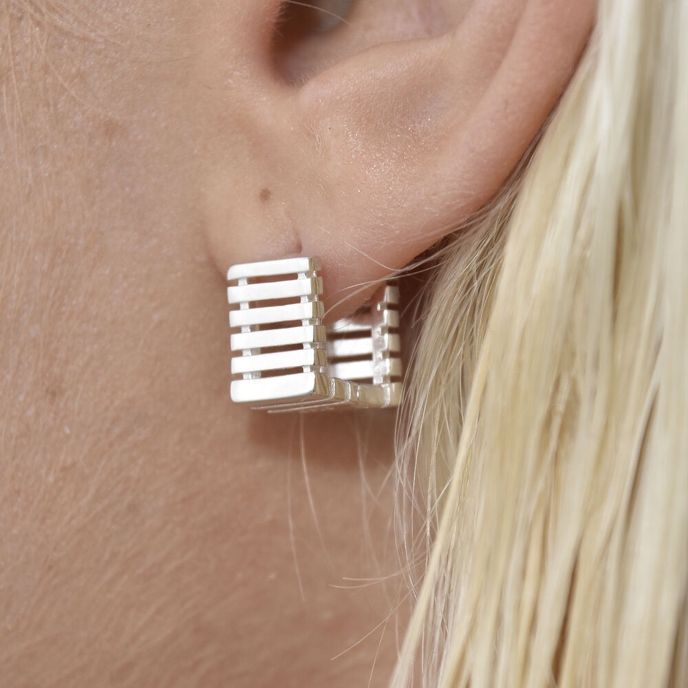 Culturesse Zoie Artsy Cube Huggie Earrings (Silver)