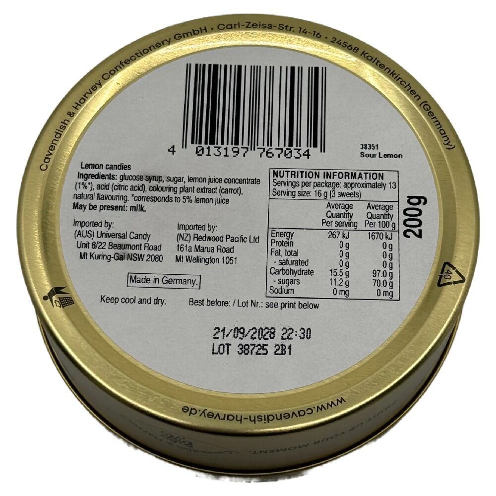 Cavendish & Harvey 3 x Sour Lemon Drops 200g Tin Sweets Candy Fruit Lollies