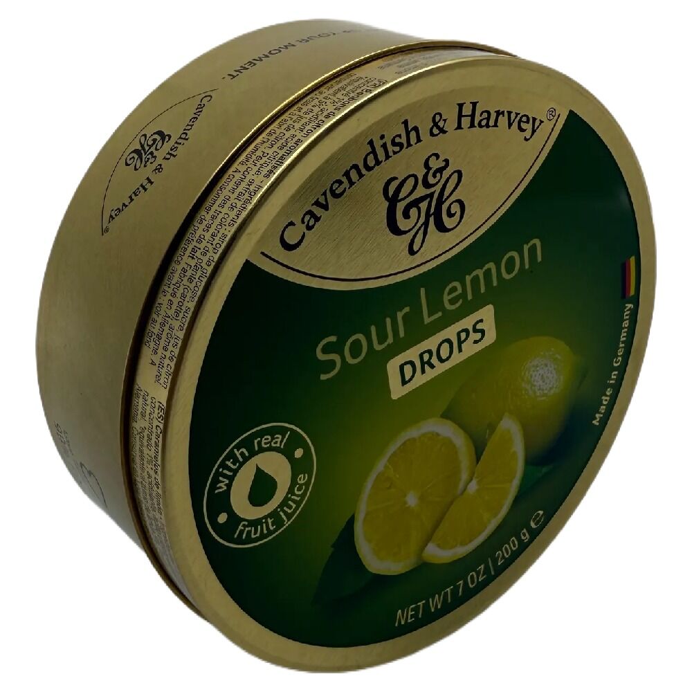 Cavendish & Harvey Sour Lemon Drops 200g Tin Sweets Boiled Candy Fruit Lollies