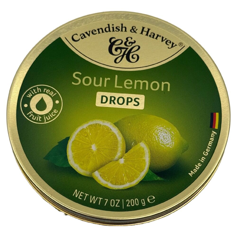 Cavendish & Harvey Sour Lemon Drops 200g Tin Sweets Boiled Candy Fruit Lollies