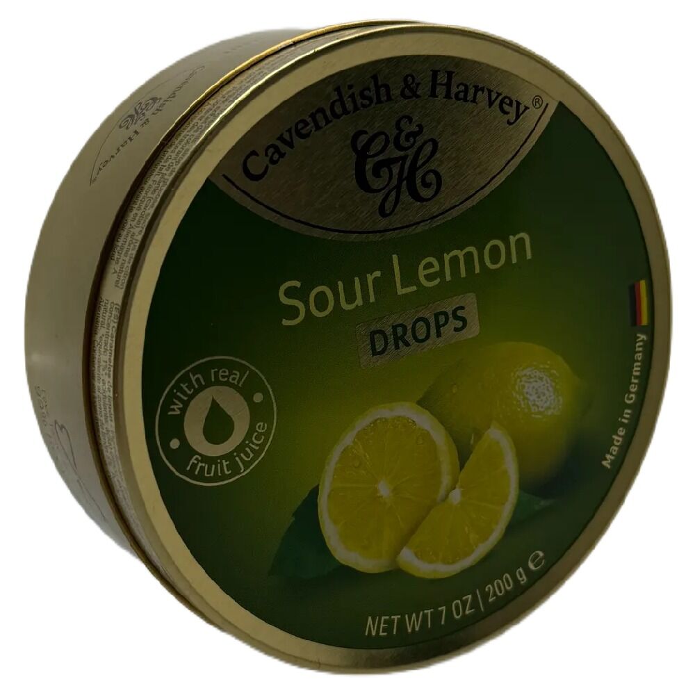 Cavendish & Harvey Sour Lemon Drops 200g Tin Sweets Boiled Candy Fruit Lollies
