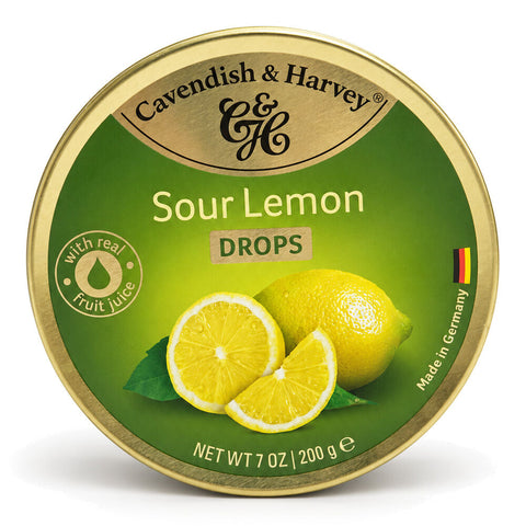 Cavendish & Harvey Sour Lemon Drops 200g Tin Sweets Boiled Candy Fruit Lollies